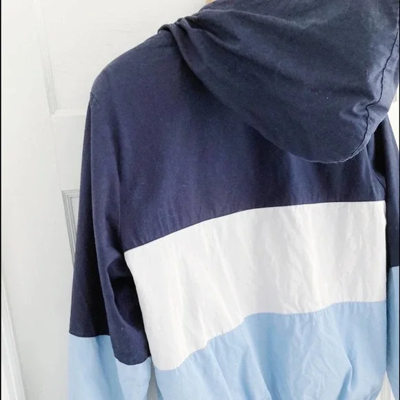 Vintage Navy Blue and Light Blue Color Block Cotton Zip Up Jacket with Hood - Picture 5 of 11